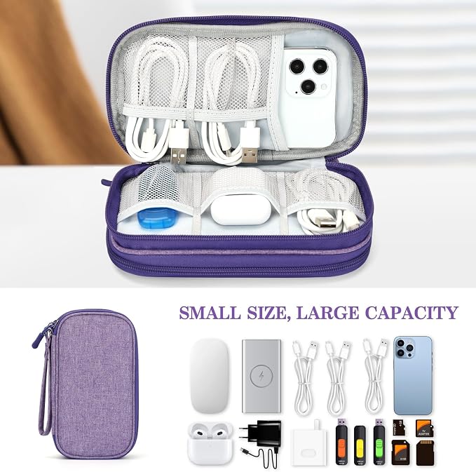 FYY Electronic Organizer, Travel Tech Pouch Bag Cable Organizer Dark Purple | Wrist Strap, Waterproof, Double Layers Portable Electronics Travel Carrying Case for Cord, Charger, Daily Business Trips Use - Image 6