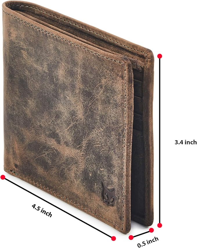 Real Leather Mens Bifold Wallet RFID Blocking Slim Minimalist Front Pocket - Thin & Stylish with ID Window in Gift Box (Crazy Horse, Moss) - Image 2