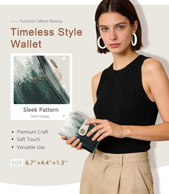 Forest Tree Wallet Women RFID, Passport Holder, Credit Card Holder | 6.7" x 4.4" x 1.3" Bifold, Travel billfold, Zipper Pocket, PU Leather, Clutch, Purse, ID Window, Pen Holder, Gift Ladies Girl - Image 2