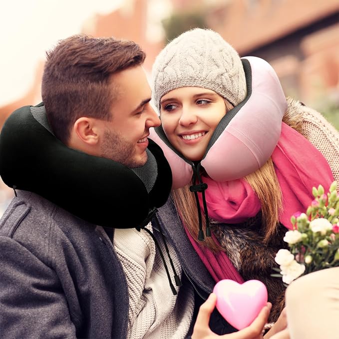 urnexttour Neck Pillow Airplane Travel Pillow 2 Pack Black and Pink | Memory Foam Soft Support Travel Neck Pillow for Travelling, Sleeping Rest, Car, Train and Home Use - Image 7