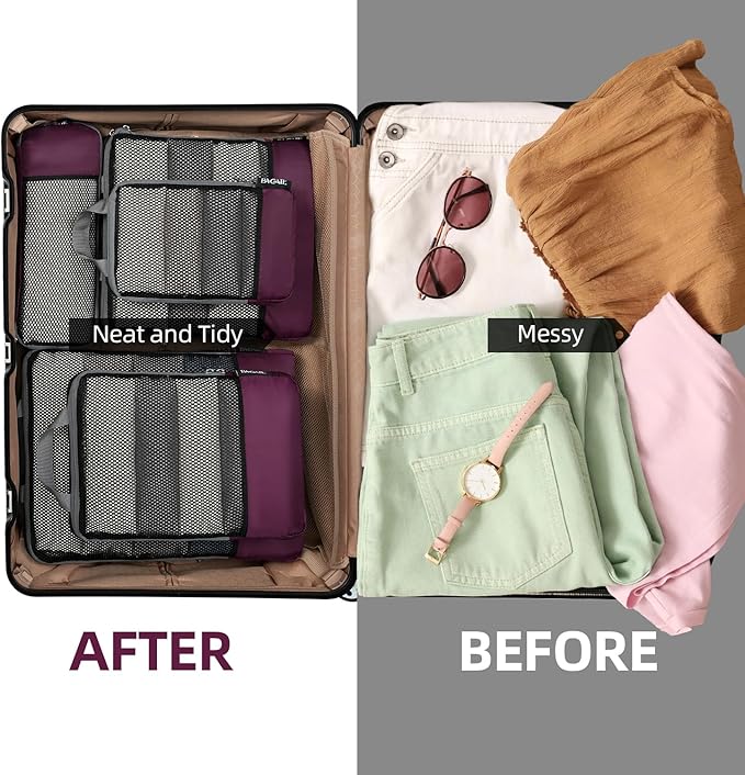 BAGAIL 4 Set/6 Set/8 Set Compression Packing Cubes Travel Accessories Expandable Packing Organizers (Half Mesh, 6-Burgundy) - Image 6