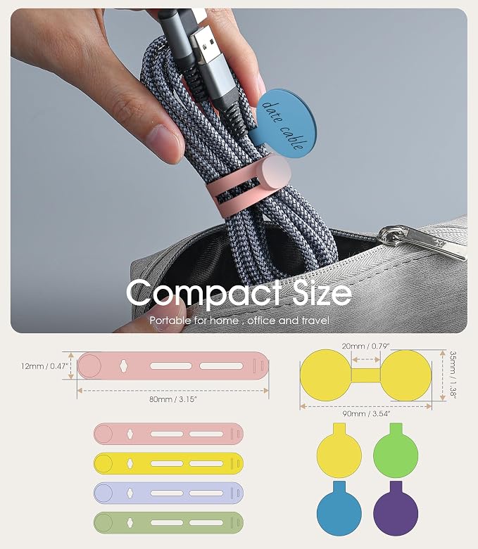 32Pcs Cable Labels and Silicone Cable Ties Set for Electronics | 20 Cable Ties+12 Cord Labels for Organizing Wires and Identification, Reusable Cable Management Set, Multicolor - Image 2