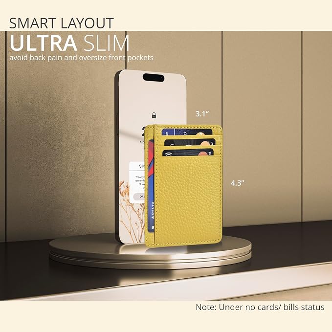 Slim Minimalist RFID Front Pocket Leather Card Holder Wallet, Yellow - Image 3