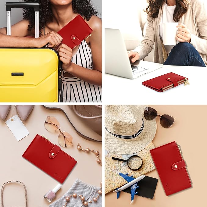 Travelambo Womens Leather Bifold Wallet, Slim RFID Blocking Card Holder | Large Capacity, 16 Card Slots & ID Window, 2 Zipper Pockets, Dual Snap Closure, Slim Lightweight, RFID Privacy Protection - Image 6