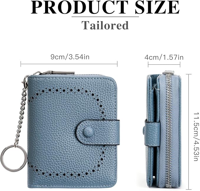 GAEKEAO Women's Leather Wallet RFID Blocking Card Holder with Many Compartments Small Purse with Zipper Key Chain Wallets - Image 4