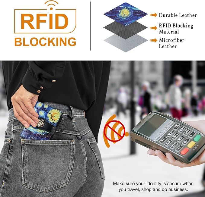 Tipmile Small Wallet Women Bifold RFID Blocking Card Holder Leather Wallets with Zipper Coin Pocket, Blue & Black - Image 3