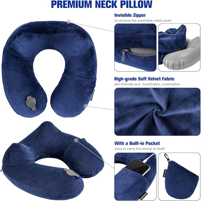 Rewondah Inflatable Travel Pillow for Sleeping Airplane - Inflatable Neck Pillow for Traveling on Plane with Washable Cover, Blow up Neck Travel Pillow for Airplanes, Cars - Portable and Comfortable - Image 3
