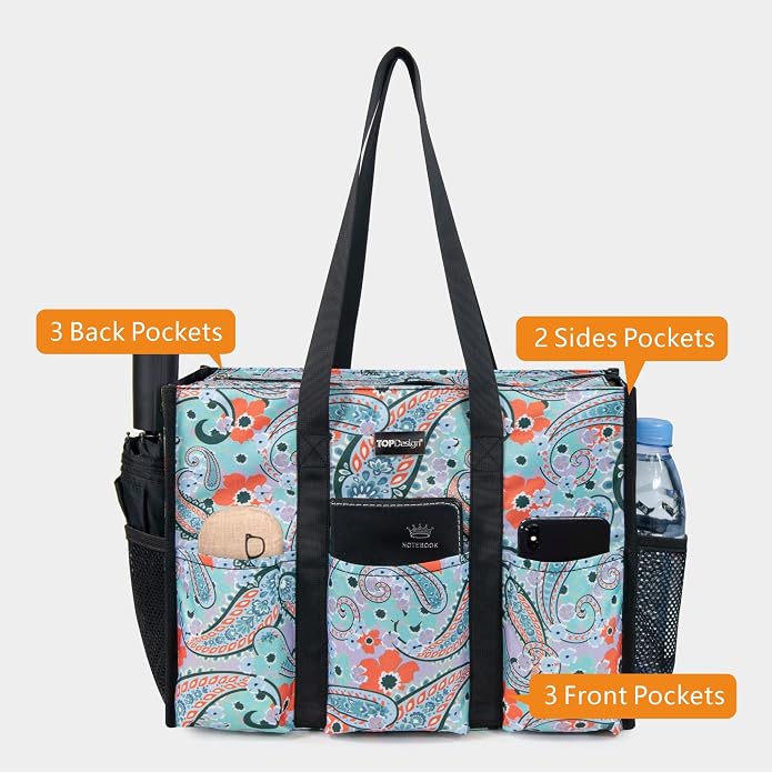 TOPDesign Utility Water Resistant Tote Bag with 13 Pockets, Top Zipper Closure & Thick Bottom Support, for Working Women - Image 3