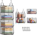 4" Extra Deeper Hanging Closet Organizers and Storage,4 Tier Foldable Wire Cabinet Shelves with 5 S Hooks,Small Metal Basket Bins for Clothes Sweaters Handbags, Wardrobe for Kitchen Laundry Room，Black by X-cosrack