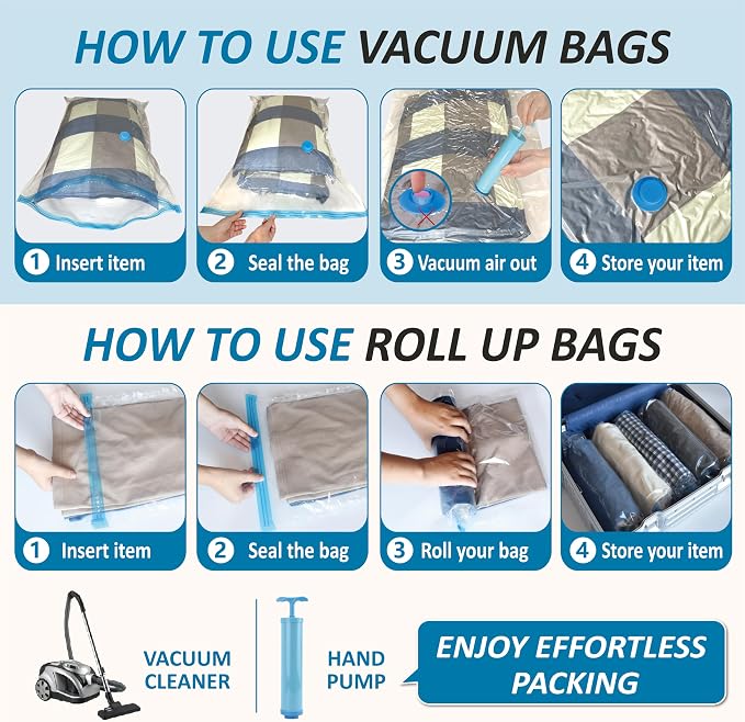 Cozy Essential Vacuum Storage Bags, 80% Compression Vacuum Seal Space Saver Plastic Packaging Bags for Clothes, Blankets, Pillow, Bedding, Comforters, Sealer Clothing Storage,20 Combo - Image 7