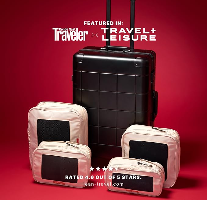 LeanTravel Premium Compression Packing Cubes for Travel - Suitcase Organizer Bags with Double Zipper & Breathable Mesh Panel - Space Saving Carry On Luggage Essentials (4-Pack, Sand) - Image 6