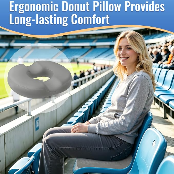 CloudBliss Donut Pillow Stadium Seat Cushion for Tailbone Pain Relief and Hemorrhoids, Memory Foam Seat Chair Cushion, Portable Seat Cushions for Bleachers, Car, Home & Office - Image 3