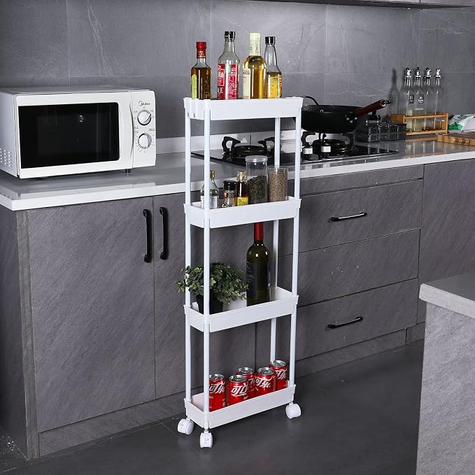 Sooyee 4 Tier Slim Rolling Cart, Utility Storage Cart with Wheels,White | Narrow Plastic Craft Cart,Ideal For Kitchen, Bathroom, Office, Dorm, Art Workspace, Bedside Storage - Image 2