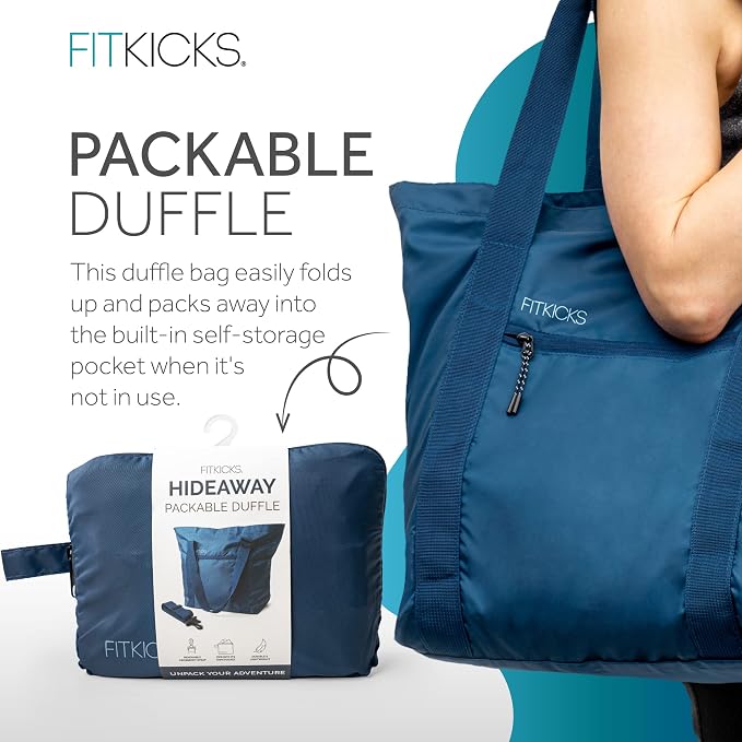 FITKICKS Hideaway Packable Duffle, Large Duffle Bag for Travel, Blue - Image 4