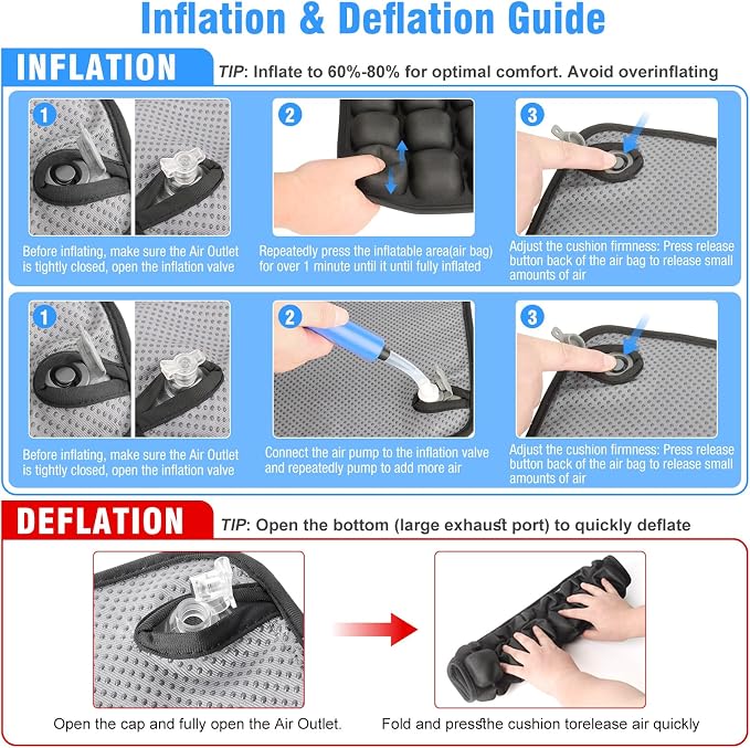 Travel Seat Cushion for Airplane, 3D Inflatable Cushion Non-Skid | Adjustable Air Cushion for Coccyx Tailbone Pain Relief, For Airplane, Car Seat, Office Chair, Wheelchair, Stadium Use - Image 7