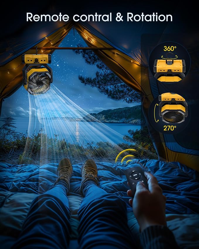 Portable Rechargeable Camping Fan 20000mAh Cordless Battery Powered Fans | Yellow - Image 6