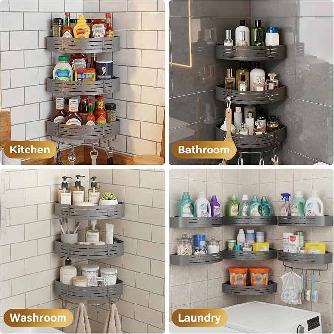 3-Tier No-Drill Storage Caddy with Hooks&Towel Bar,Organizing Solution for Bathroom,Shower&Kitchen,Holds Shampoos,Soaps,Sponges&Cleaners,Triangle - Image 6