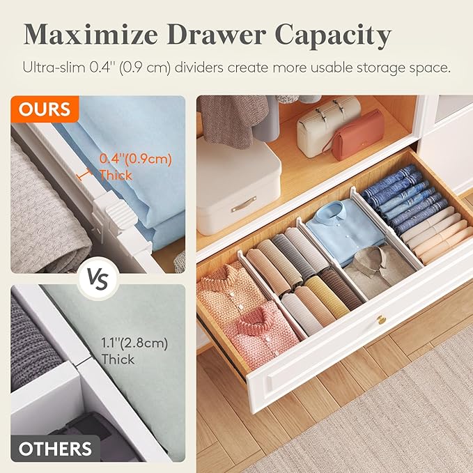 Lifewit 5" Tall Drawer Dividers, Adjustable Deep Drawer Organizer Clothes | 11.5"-18.5" Expandable Plastic Separators for Dresser, Kitchen, Cabinet, Nursery, Office, Socks & Underwear Storage, 6 Pack - Image 7