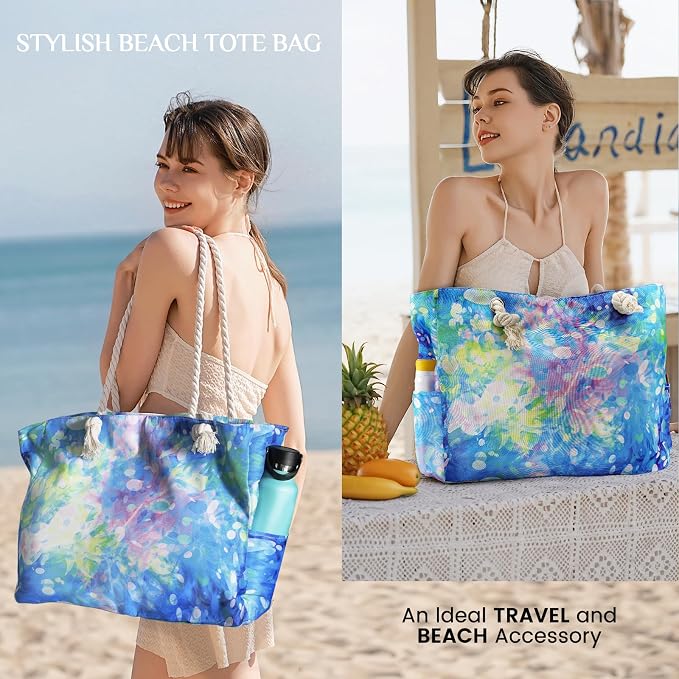 Clothirily Beach Bag for Women, Large Beach Tote Bag Waterproof with Zipper | Large Capacity Swim Pool Bag, Inner Pockets, Sandproof Foldable Beach Tote for Travel Essentials - Image 7