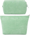 SOIDRAM 2 Pcs Corduroy Makeup Bag Large Cosmetic Bag Toiletry Bag Makeup Pouch Travel Bag Organizer Cute Makeup Brushes Aesthetic Accessories Storage Bag for Women Green by SOIDRAM