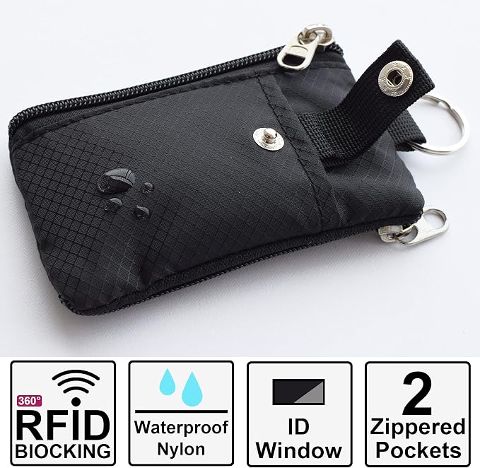 CHENSPRX Minimalist RFID Blocking Small Wallet with ID Window,WaterResistant Zip Id Case Wallet with Lanyard Keychain for Cards,Cash,Travel,Women,Men - Image 2