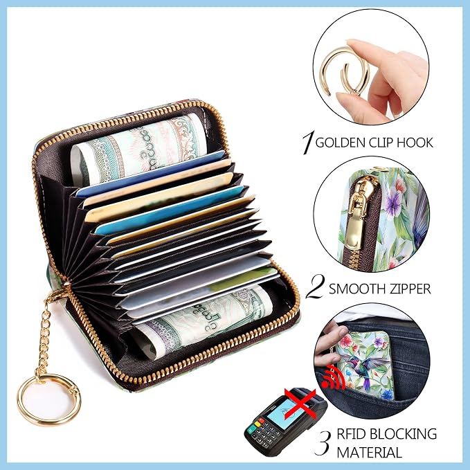 Blusabaca Women Credit Card Holder, Small RFID Wallet with Wristlet Strap | Removable Keychain, Case with Zipper, Vegan PU Leather, Cash Coin Pocket, Business Accordion Purse, Ladies Female Gift - Image 5