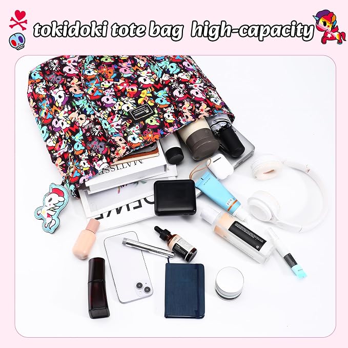 tokidoki Unicorno Foldable Tote Bag for Women, Canvas Tote Bags with Doll Portable Shoulder Handbag for school Work Travel - Image 4