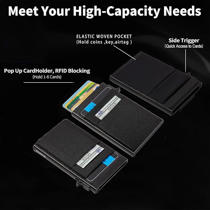 Slim Card Holder Wallet for Men, Minimalist RFID Blocking Pop Up Wallet, Smart Metal Business Card Case Holds 12 Cards, Money Clip, Front Pocket Wallet, Gifts for Men - Image 6
