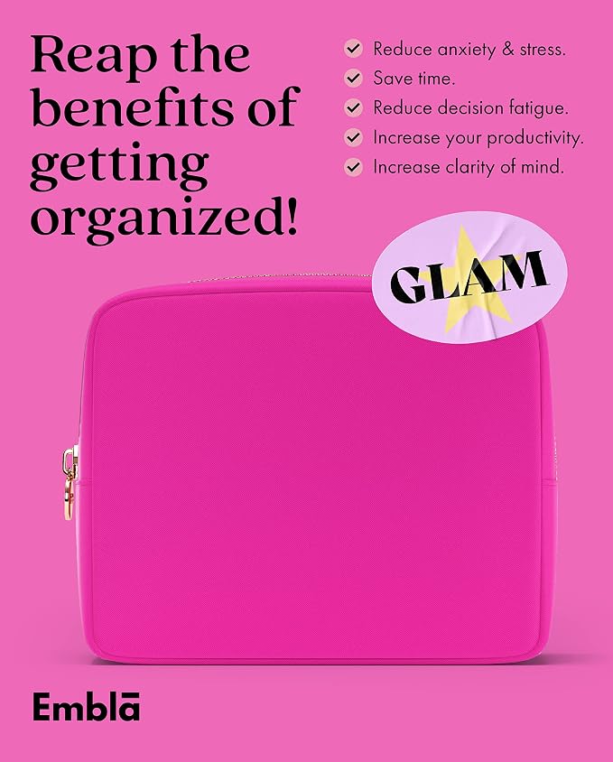Embla Large Makeup Bag and Waterproof Nylon Travel Toiletry Bag, Large Capacity Cosmetic Zipper Pouch, Fuchsia Pink - Image 6