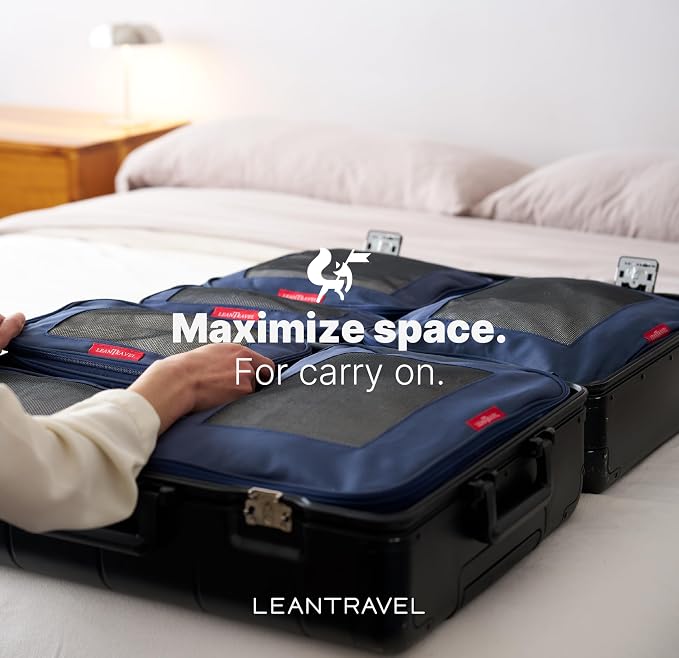 LeanTravel Premium Compression Packing Cubes for Travel - Suitcase Organizer Bags with Double Zipper & Breathable Mesh Panel - Space Saving Carry On Luggage Essentials (3-Pack, Navy Blue) - Image 6
