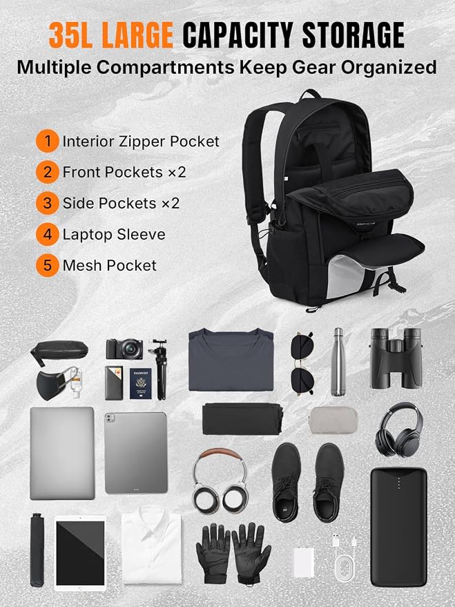 Oumurs Reflective Motorcycle Helmet Backpack, 35L Riding Backpack with Hidden Helmet Net, Hi-Vis Commuter Bag, 1680D Water-Resistant Travel Backpack with Laptop Compartment, Ventilated Back - Image 4