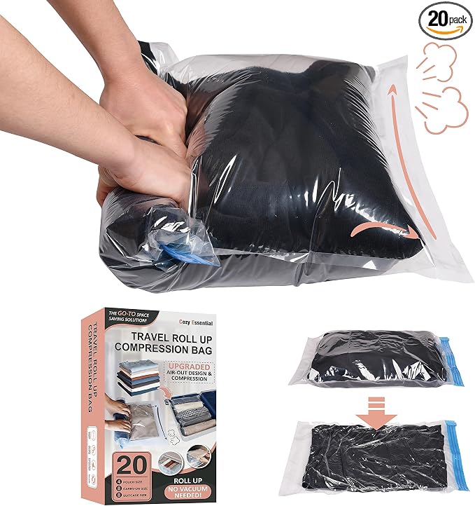 Cozy Essential Compression Bags for Travel - Travel Essentials - 20 Pack Space Saver Bags - No Vacuum Needed - Compression Packing Bags for Cruise Accessories by CozyEssential