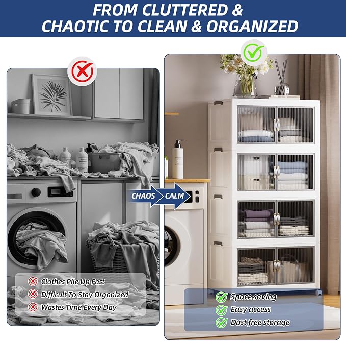 SAILUN 580Qt Stackable Storage Bins,Storage Cabinet Drawer with a Lid,White | Stackable Storage Drawers with Lids,26" W x 17" D x 71" H,Featuring open-front Access for Closet Storage - Image 2