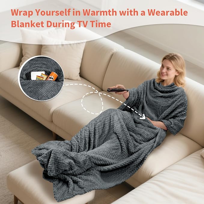Tirrinia Travel Blanket Compact with Bag, Soft Lightweight Wearable Blanket with Foot Pockets, Airplane Travel Essential Gift - Image 3