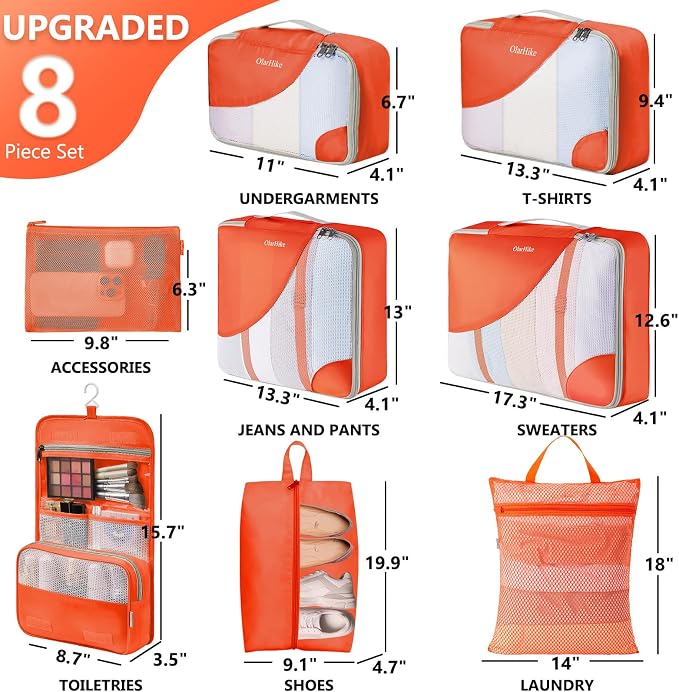 8 Set Packing Cubes for Travel, Gifts for Women Mom,Anti-Tearing Suitcase Organizer,OlarHike Vacation Essentials & Accessories for Cruise Ship - Image 2