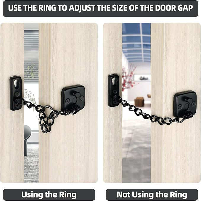 Mooche Door Chain Lock, Chain Door Lock with Spring Anti-Theft Press Lock | Thickened Stainless Steel Door Latch Guard with Screws for Interior Outdoor Toilet Barn Fence Garage (Black) - Image 4