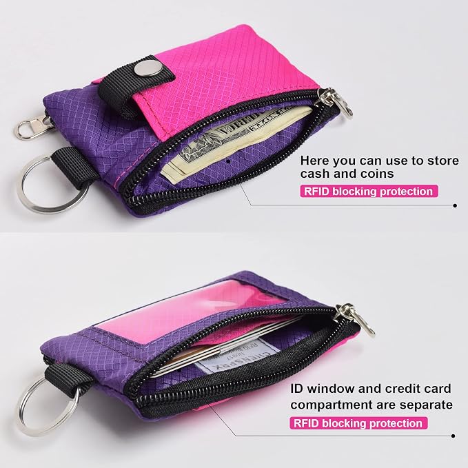 CHENSPRX Minimalist RFID Blocking Small Wallet with ID Window,WaterResistant Zip Id Case Wallet with Lanyard Keychain for Cards,Cash,Travel,Women,Men - Image 4