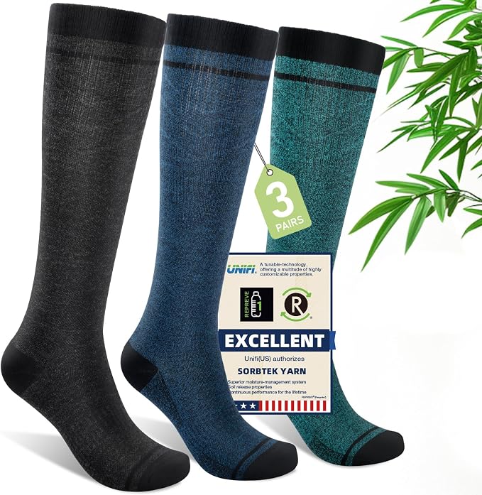 Compression Socks Women & Men, 15-20 mmHg Bamboo Viscose Knee High Soft Support for Flying Travel Daily by Unknown