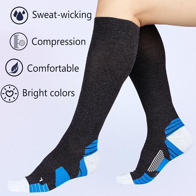 +MD Cotton Compression Socks for Women & Men 4/6 Pairs 15-20mmHg Knee High for Sports, Travel, Nursing Long Sitting Standing - Image 4