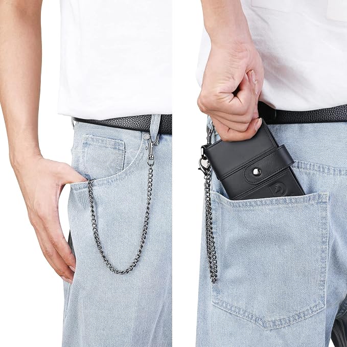 bill heart Chain Wallets for Men, RFID Blocking Genuine Leather Wallets with Anti-Theft Chain - Image 2
