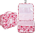 Hanging Toiletry Bag, Waterproof Makeup Organizer With Hook, Red Rose | 4 Compartments, Clear Pocket, Carry Handle, Fold-Out Design, For Travel, Bathroom, Camping, Kids And Teen Girls by Pengxiaomei