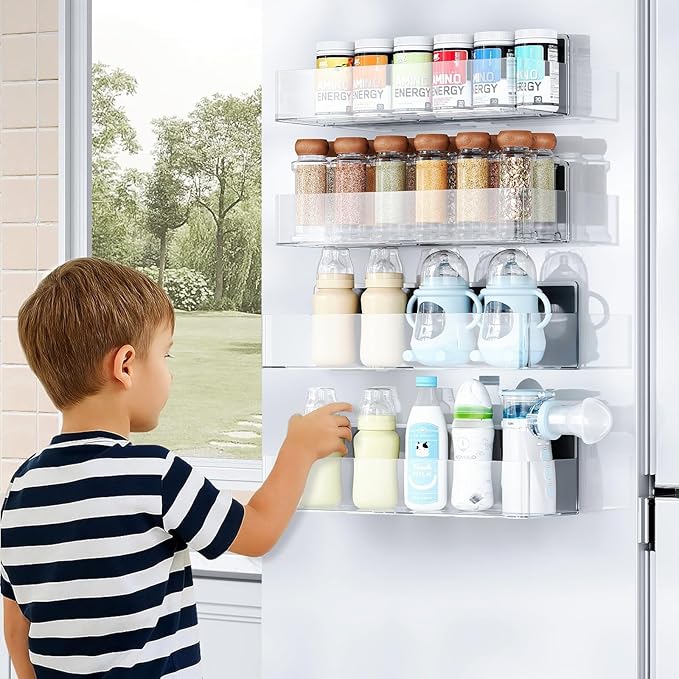 Mystozer Magnetic Spice Rack for Refrigerator, Kitchen Organizer and Storage Shelf, Clear(4 Pack) - Image 6