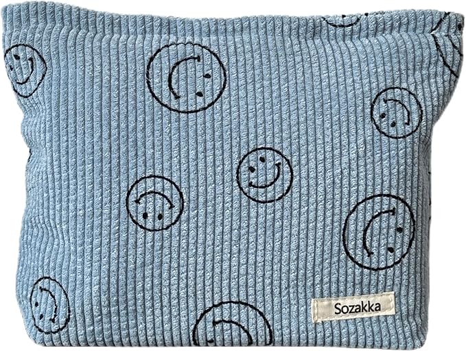 Cosmetic Bags for Women - Corduroy Cosmetic Bag Aesthetic Women Handbags Purses Smile Dots Makeup Organizer Storage Makeup Bag Girls Case Bags (A-Blue) by Gardsell