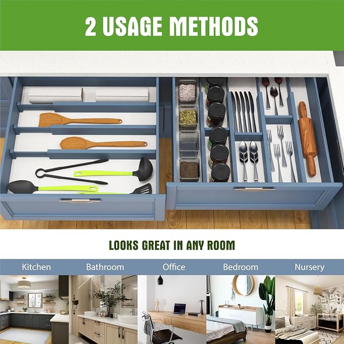 Bamboo Drawer Dividers, Expandable Drawer Separators Splitter,17-22 inches Long Adjustable Spring-loaded Organizer for Large Utensil, Clothes, Tools Drawers (Blue) - Image 4