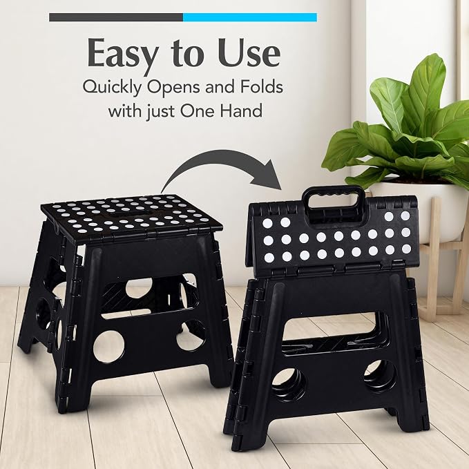 Handy Laundry Folding Step Stool 13 Inch, Black, Non-Slip Holds 300 lbs | 13 Inch, Black, Foldable Collapsible Step Stool, Non-Slip, Holds 300 lbs, Kitchen Bathroom Bedroom, Adults - Image 3