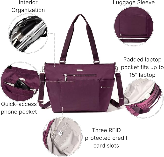 Baggallini Essential Laptop Tote - Work Tote Bag with Laptop Sleeve - Lightweight Travel Crossbody Shoulder Bag for Women - Image 3