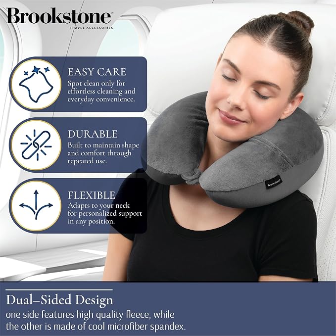 Brookstone Microbead Neck Pillow Soft Travel Pillow with Phone Pocket | Millions of Tiny Beads Flex to Your Shape for Custom Support, Dual-Sided Fleece and Cool Microfiber Sides Suit Any Season - Image 3