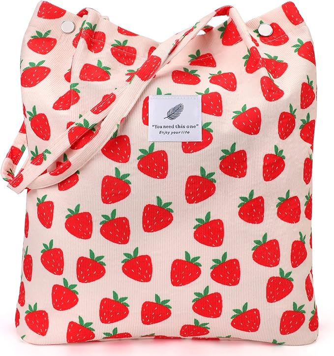 LHMTQVK Corduroy Tote Bags for Women, Large Capacity Tote Purse Reusable Grocery Shoulder Bag with Inner Pockets by LHMTQVK