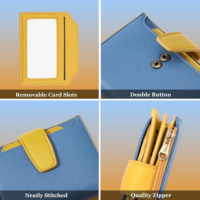 Small Wallet Women RFID Blocking Soft Leather Bifold Compact Card Holder Wallet for Women with Zipper Coin Pocket 4 ID Window - Image 5