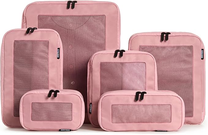 Compression Packing Cubes for Travel, 6-Pack, Pink | Solves overpacking, 6-Piece set fits most suitcases, 50% Space savings, Compression luggage organizer bags by Aerotrunk